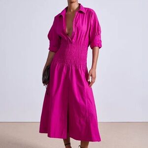 Apiece Apart Fuchsia Smocked Midi Deess